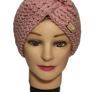 Κορδέλα μαλλιών / Headband χρώμα old rose με ασημί κλωστή, χειροποίητο πλεκτό με βελόνες σε πανέμορφο σχέδιο ζιγκ - ζάκ. - μαλλί, νήμα, σκουφάκια, headbands