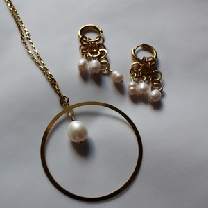 Glam Pearls Necklace and Earrings - ημιπολύτιμες πέτρες, ατσάλι, σετ κοσμημάτων - 4
