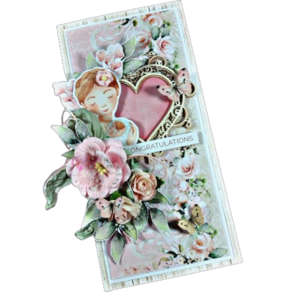 Ευχετήρια κάρτα ρομαντική για νεογέννητο με χειροποίητα λουλούδια - βρεφικά, scrapbooking, γέννηση, ευχετήριες κάρτες