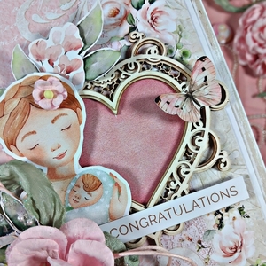 Ευχετήρια κάρτα ρομαντική για νεογέννητο με χειροποίητα λουλούδια - βρεφικά, scrapbooking, γέννηση, ευχετήριες κάρτες - 3