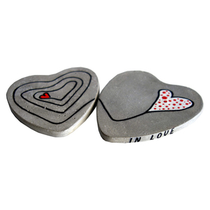 Σετ 2 Τσιμεντένια Σουβέρ, Καρδιές ( IN LOVE ) ,10cmX10cmX1cm - σουβέρ, τσιμέντο, σετ δώρου