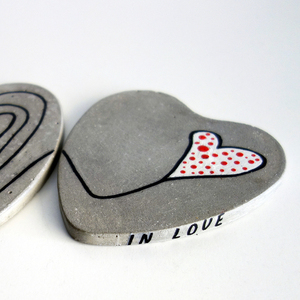 Σετ 2 Τσιμεντένια Σουβέρ, Καρδιές ( IN LOVE ) ,10cmX10cmX1cm - σουβέρ, τσιμέντο, σετ δώρου - 3