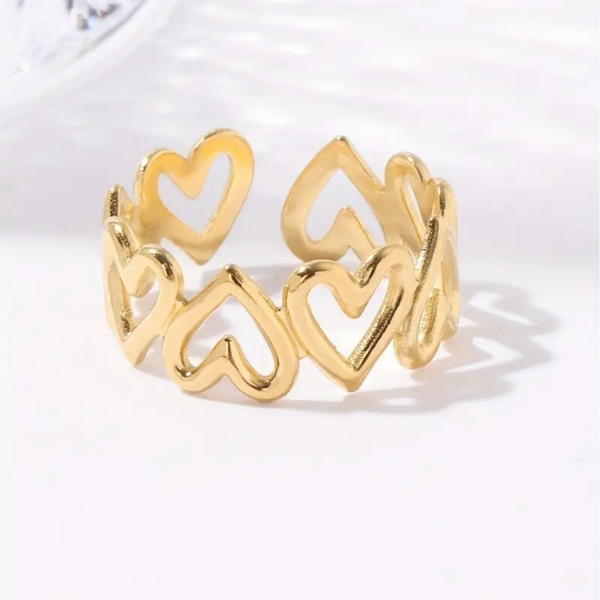 Δαχτυλίδι γυναικείο ανοξείδωτο ατσάλι χρυσό καρδιές - επιχρυσωμένα, καρδιά, ατσάλι, αυξομειούμενα - 2
