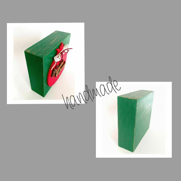 Επιτραπέζιο ξύλινο διακοσμητικό ρόδι κόκκινο - κυπαρισσί 12×12×4εκ. - μάτι, plexi glass, φυλαχτά - 3