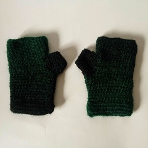 Χειροποίητα γάντια πλεγμένα με βελονάκι δίχρωμα σε σκούρο πράσινο και μαύρο - ακρυλικό, χειροποίητα - 4