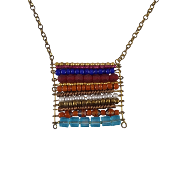 LINES - Unique Handmade Multicolor Beaded Necklace - Glass Metal Crystal & Acrylic - Copper Chain & Headpins - - γυαλί, χάντρες, κοντά, boho - 2
