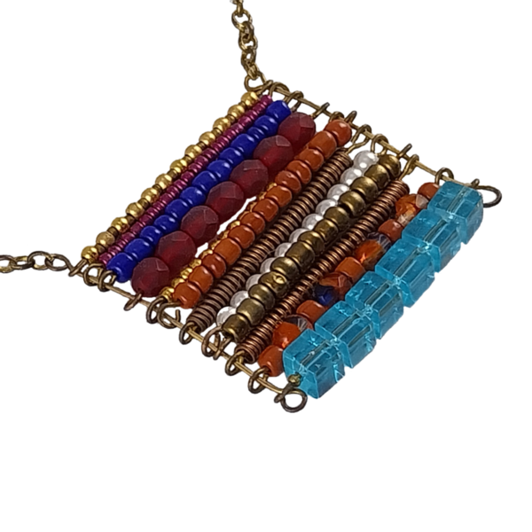 LINES - Unique Handmade Multicolor Beaded Necklace - Glass Metal Crystal & Acrylic - Copper Chain & Headpins - - γυαλί, χάντρες, κοντά, boho
