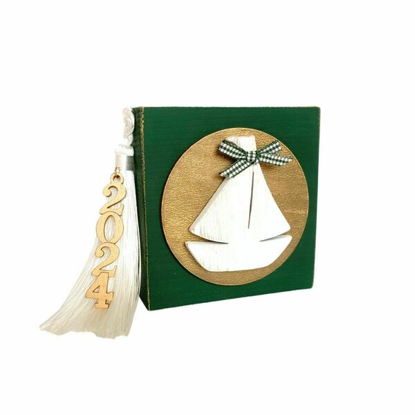 Επιτραπέζιο ξύλινο διακοσμητικό καραβάκι 12×12×4εκ. κυπαρισσί - ξύλο, καραβάκι, χριστουγεννιάτικα δώρα, γούρια