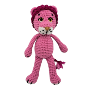 Χειροποίητο Πλεκτό Λιοντάρι, ροζ χρώμα με φούξια χαίτη, 18εκ. - κορίτσι, λούτρινα, λιοντάρι, amigurumi - 2