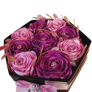 Πολυτελές κουτί με χειροποίητα τριαντάφυλλα σε μωβ - λιλά χρώμα 27cm - ύφασμα, δώρα επετείου, διακοσμητικά, αγ. βαλεντίνου