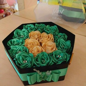 Πολυτελές κουτί με χειροποίητα τριαντάφυλλα 30cm - ύφασμα, διακοσμητικά, αγ. βαλεντίνου, δώρα για γυναίκες - 2