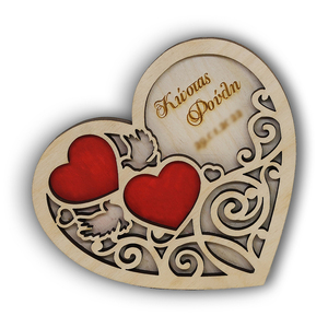 Ξύλινη καρδιά με ονόματα και θέση για κόσμημα 13x15 εκ. - ξύλο, δώρα γάμου, αξεσουάρ, personalised
