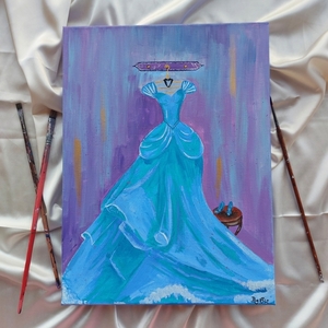 Πίνακας ζωγραφικής καμβάς φόρεμα Σταχτοπούτας 30×40cm - κορίτσι, πριγκίπισσα, παιδικοί πίνακες - 3
