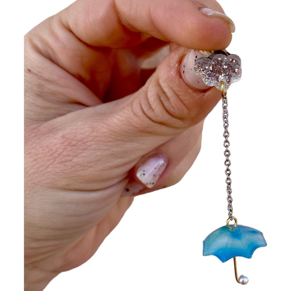 Σκουλαρίκια γαλαζιες ομπρελίτσες - μικρά, plexi glass, ατσάλι, boho