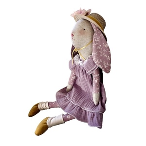 Κούκλα πάνινο κουνελάκι κορίτσι με ψάθινο καπέλο 55cm - κορίτσι, λούτρινα, πασχαλινά δώρα, κουνελάκι - 3