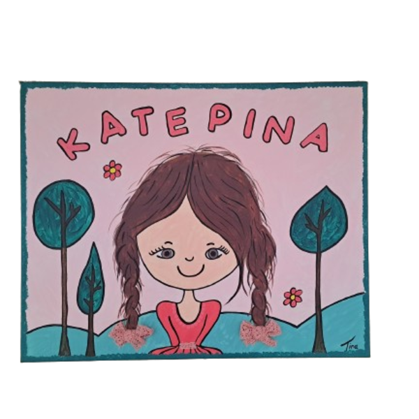 Κοριτσάκι με πλεξουδες ζωγραφική σε καμβά με ακρυλικα χρώματα διάστασης 40Χ50 εκατ. - κορίτσι, προσωποποιημένα, κρεμαστό διακοσμητικό