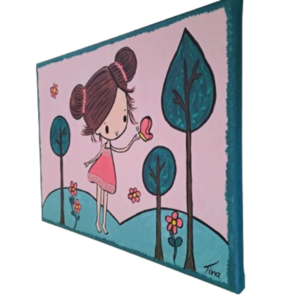 Κοριτσάκι με πεταλουδα ζωγραφική σε καμβά με ακρυλικα χρώματα διάστασης 30Χ40 εκατ. - κορίτσι, προσωποποιημένα, κρεμαστό διακοσμητικό - 4