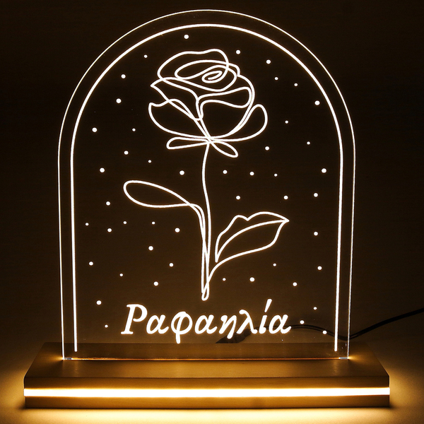 Φωτιστικό ρεύματος με ξύλινη βάση 25x27 εκ., “Τριαντάφυλλο” - ξύλο, πορτατίφ, τριαντάφυλλο, plexi glass, διακοσμητικά
