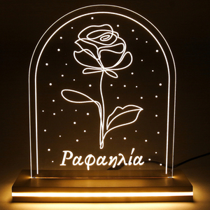 Επιτραπέζιο φωτιστικό ρεύματος με ξύλινη βάση 25x27 εκ., “Τριαντάφυλλο” - ξύλο, πορτατίφ, τριαντάφυλλο, plexi glass, διακοσμητικά