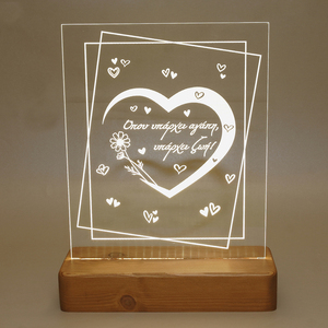 Επιτραπέζιο φωτιστικό μπαταρίας με ξύλινη βάση, 22x28 εκ., “Καρδιά με μαργαρίτα” - ξύλο, πορτατίφ, plexi glass, διακοσμητικά, ζευγάρι - 2