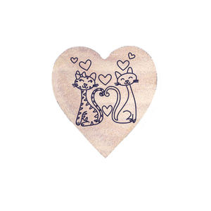 Ξύλινη καρδιά σε φυσικό χρώμα με μαγνήτη (Γάτες) - ξύλο, διακοσμητικά