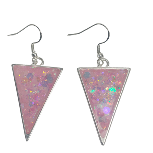 Τριγωνικά σκουλαρίκια σε παστέλ χρώματα - γυαλί, ασήμι 925, γάντζος - 3