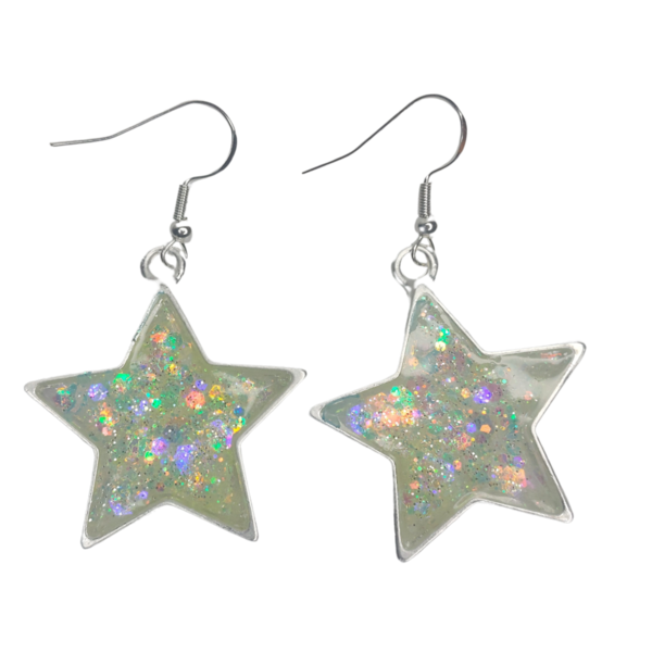 Σκουλαρίκια σε σχήμα αστέρι, παστέλ χρώματα - γυαλί, ασήμι 925, γάντζος