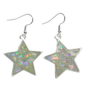Σκουλαρίκια σε σχήμα αστέρι, παστέλ χρώματα - γυαλί, ασήμι 925, γάντζος