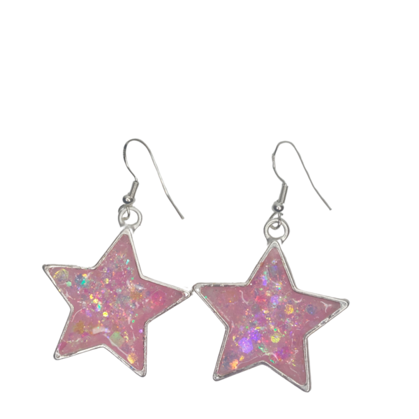 Σκουλαρίκια σε σχήμα αστέρι, παστέλ χρώματα - γυαλί, ασήμι 925, γάντζος - 2