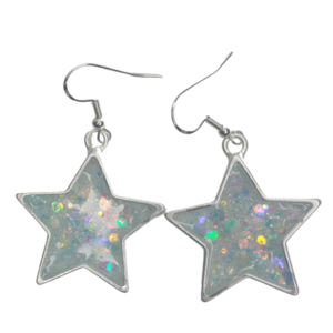 Σκουλαρίκια σε σχήμα αστέρι, παστέλ χρώματα - γυαλί, ασήμι 925, γάντζος - 3
