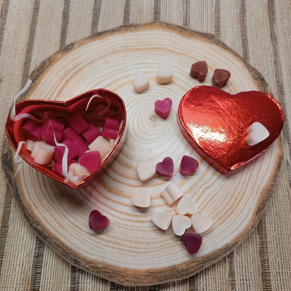 Κόκκινη καρδιά γεμάτη με μικρές αρωματικές καρδούλες - καρδιά, αρωματικά κεριά, κεριά, αγ. βαλεντίνου, waxmelts - 3