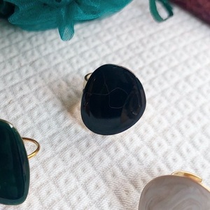 Ρυθμιζόμενο ατσάλινο δαχτυλίδι με μαύρο σμάλτο - επιχρυσωμένα, ατσάλι, boho, αυξομειούμενα - 2