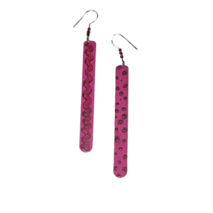 ON THE FLY - Unique Handmade Playful Fuchsia Wood & Acrylic Earrings - ξύλο, χειροποίητα, μακριά, για παιδιά
