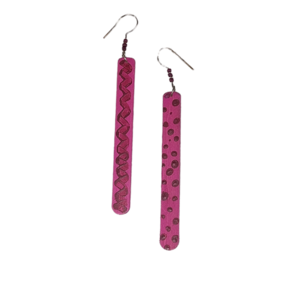 ON THE FLY - Unique Handmade Playful Fuchsia Wood & Acrylic Earrings - ξύλο, μακριά, γάντζος, για παιδιά