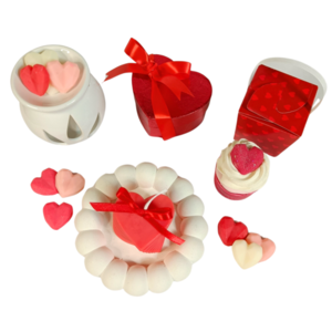 Valentine box σετ με κερί, σαπούνι, wax melts, τσιμεντένιο δισκάκι και καυστήρα. - κερί, σετ δώρου, αρωματικό σαπούνι - 2