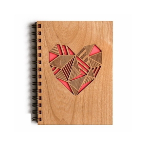 Σημειωματάριο με χαραγμένο ξύλο σχέδιο "Καρδιά" Α6 (15x11 cm) - ξύλο, καρδιά, αγ. βαλεντίνου, τετράδια & σημειωματάρια