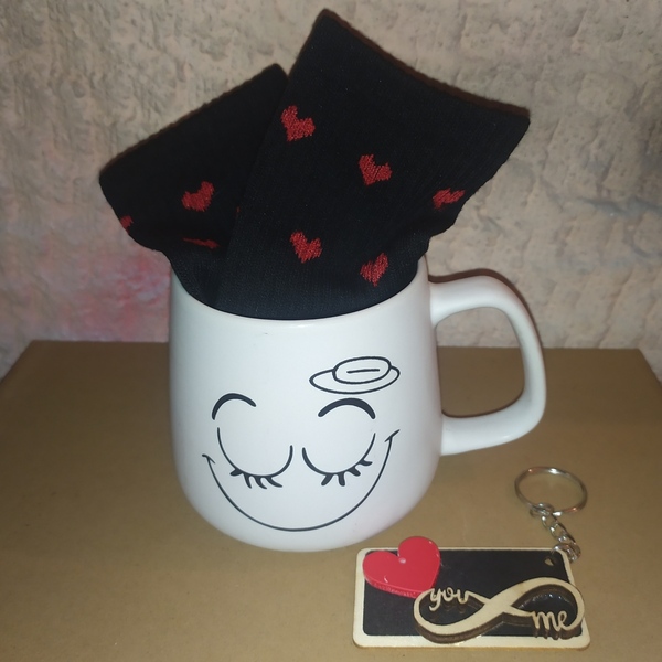 Σετ δώρου κούπα με κάλτσες και μπρελόκ - πηλός, κούπες & φλυτζάνια, κεραμική κούπα, μπρελοκ κλειδιών - 3