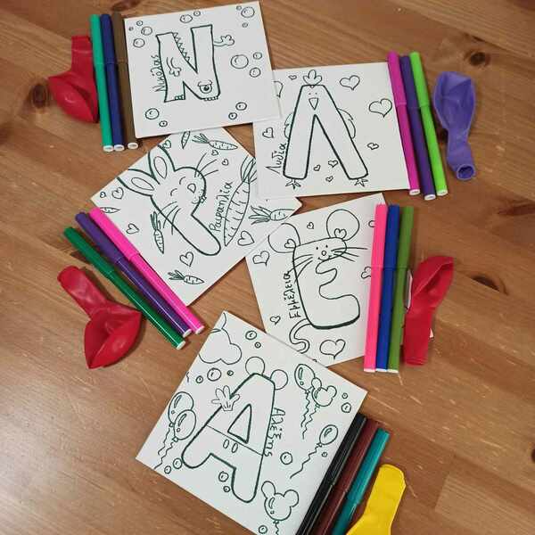 δωράκια πάρτι καμβαδάκια color me με μονόγραμμα θέμα ποντικάκι 12,5*12,5 cm - προσωποποιημένα - 3