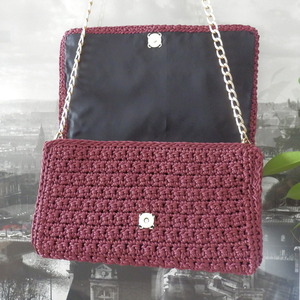 crochet bordeaux bag πλεκτή χειροποιήτη τσάντα σε χρώμα μπορντώ - νήμα, ώμου, all day, πλεκτές τσάντες, βραδινές - 4