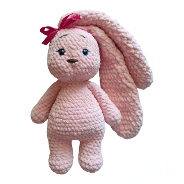 ,Βελούδινο πλεκτό ροζ κουνελάκι (30cm) - κορίτσι, βελούδο, λούτρινα, λαγουδάκι, κουνελάκι