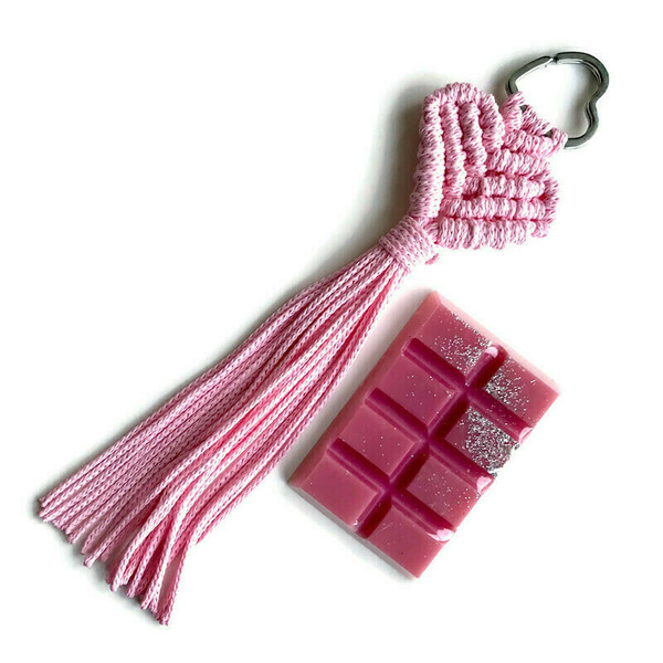 Σετ δώρου Sweet Pink Μπρελόκ Ροζ Καρδιά Μακραμέ Bubblegum snap bar wax melt μέγεθος 18 εκατοστά 20 γραμμάρια - μεταλλικό, σετ δώρου, αυτοκινήτου, σπιτιού