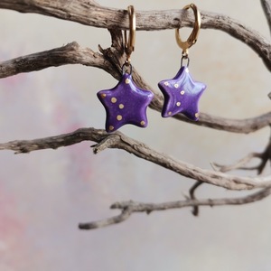 Σκουλαρίκια με χειροποίητα κεραμικά αστεράκια, Orchid - αστέρι, κεραμικό, πορσελάνη, ατσάλι - 4