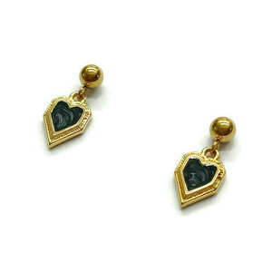 Mini σκουλαρίκια καρδιές με μαύρο marbled σμάλτο - επιχρυσωμένα, καρδιά, μικρά, ατσάλι, zamak - 3