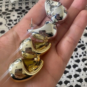 Vintage χρυσά σκουλαρίκια - επιχρυσωμένα, ορείχαλκος, δάκρυ, φθηνά - 2