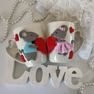 Κούπες ποντικάκια με καρδούλες από πολυμερικό πηλό. Δώρο Αγίου Βαλεντίνου!!!! - καρδιά, πηλός, κούπες & φλυτζάνια - 3