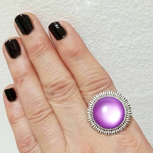 Στρογγυλό δαχτυλίδι με μωβ καμπουσόν - ατσάλι, boho, αυξομειούμενα, φθηνά - 5