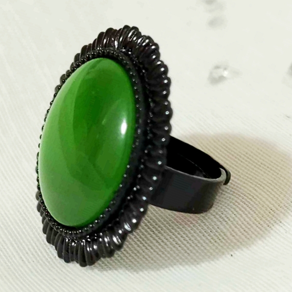 Δαχτυλίδι με πράσινο - σμαραγδί καμπουσόν - ατσάλι, boho, αυξομειούμενα, φθηνά - 3