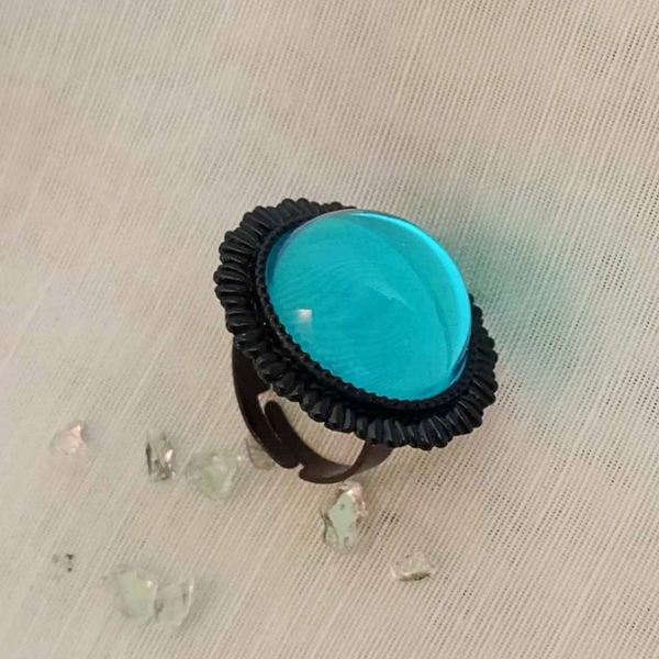 Δαχτυλίδι με γαλάζιο καμπουσόν - απαραίτητα καλοκαιρινά αξεσουάρ, ατσάλι, boho, φθηνά - 4