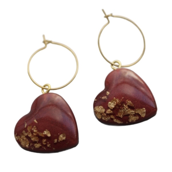 Σκουλαρίκια Red hearts earrings από υγρό γυαλί. - γυαλί, επιχρυσωμένα, ατσάλι, μεγάλα
