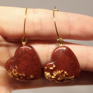 Σκουλαρίκια Red hearts earrings από υγρό γυαλί. - γυαλί, επιχρυσωμένα, ατσάλι, μεγάλα - 5